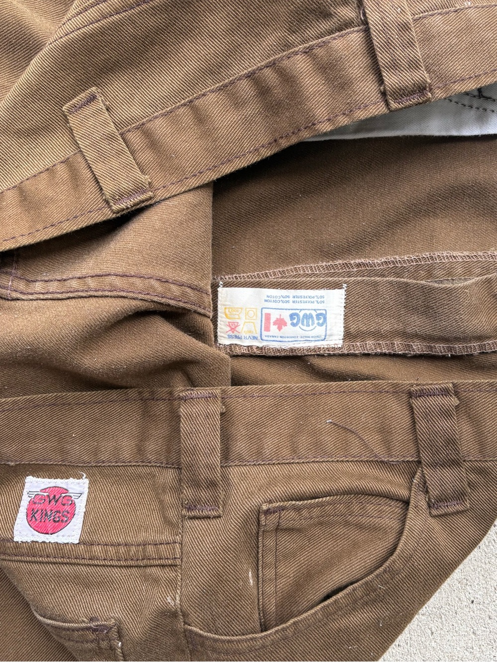Vintage 70s GWG Kings Brown Twill Wide Leg Work Pants - Made in Canada 38x31.5 - Picture 2 of 4